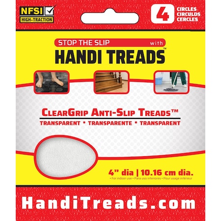 Handi Treads ClearGrip 4" Non-Slip Adhesive Rounds, 4 pack, Rubberized HTCC04CP4